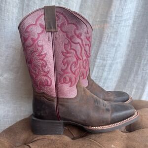 Shyanne Womens Boots 6.5 Square Toe Western Pink Leather Embroidery